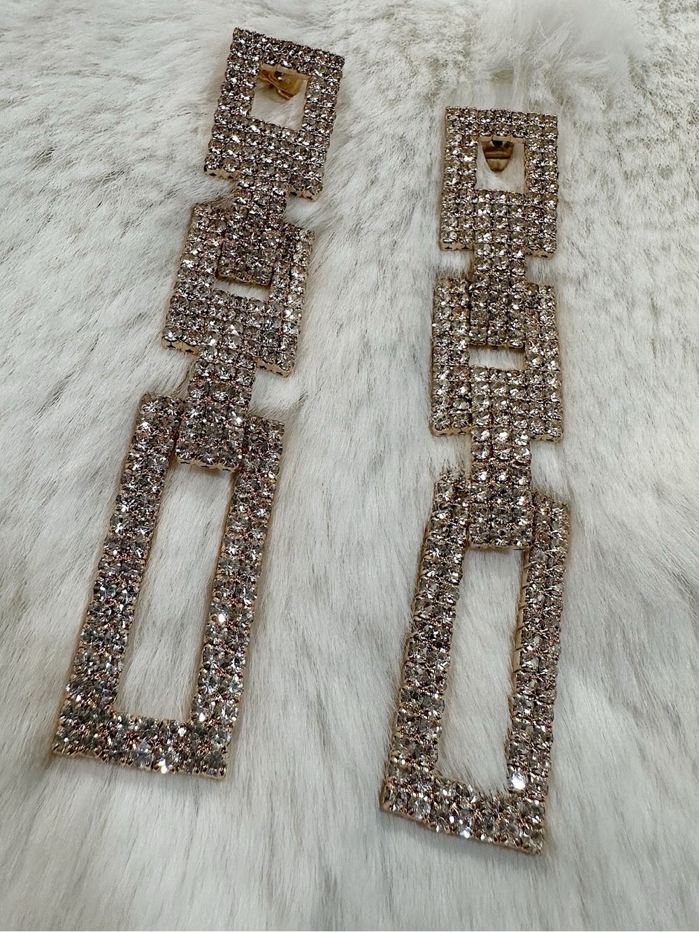 Ettika Chain Link Drop Earrings in Gold/Crystal 3.25" 18K Gold Plated